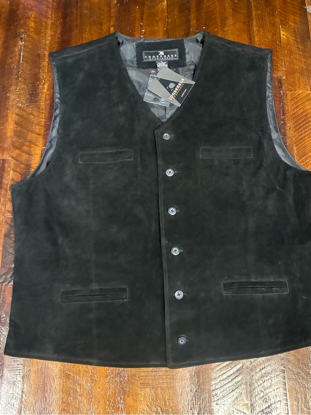 New Consensus black suede vest XL